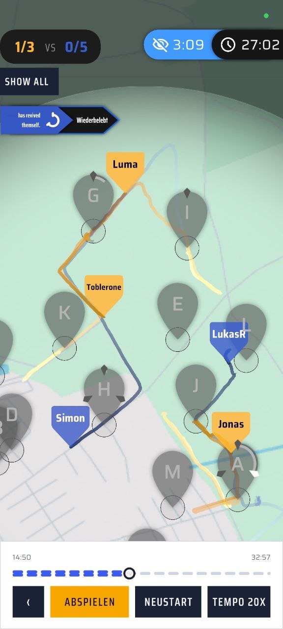 Match replay with the running paths of all players
